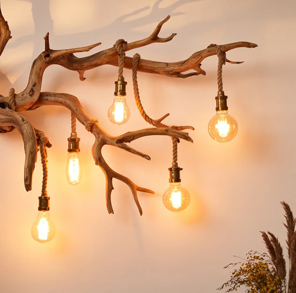Driftwood Branch Wall Sconce – Hanging Pendant Wood Lamp