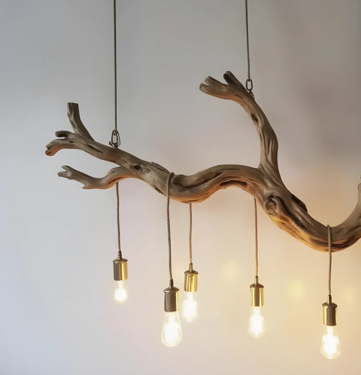 Rustic driftwood chandelier with natural wood branch design