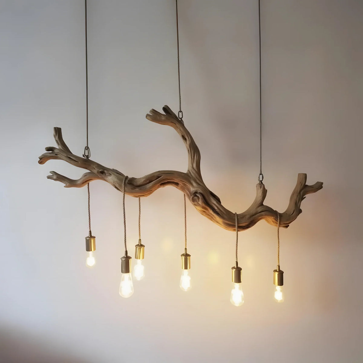 Driftwood tree branch pendant light reclaimed wood ceiling lamp