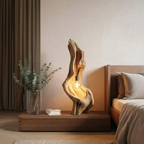 Handcrafted Driftwood Table Lamp – Rustic Natural Wood Bedside Lighting