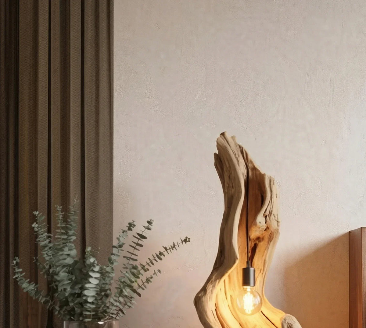 Natural wood table lamp for bedroom decor lighting