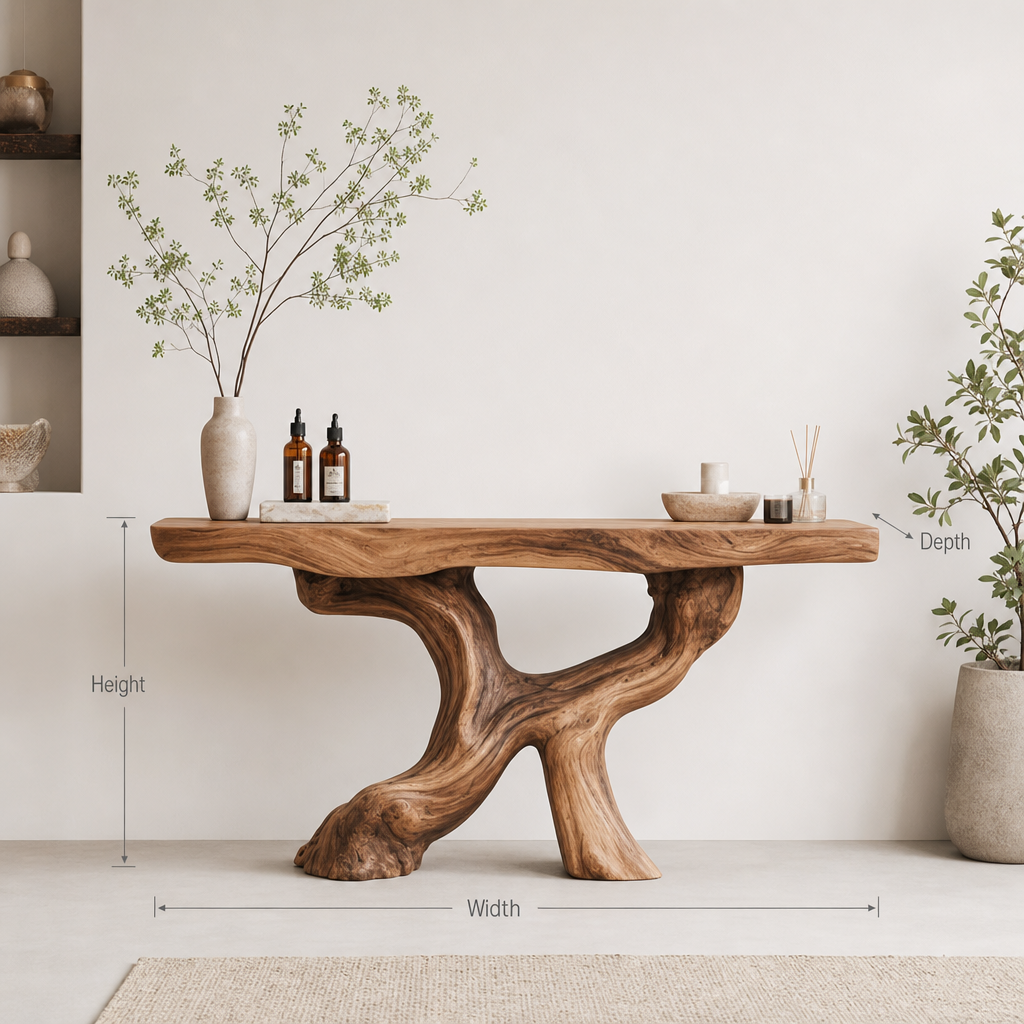 Live-Edge Teak Bathroom Vanity with Organic Root Base