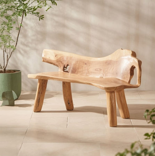Live Edge Garden Bench with Backrest - Handcrafted Solid Wood Outdoor Patio Seating