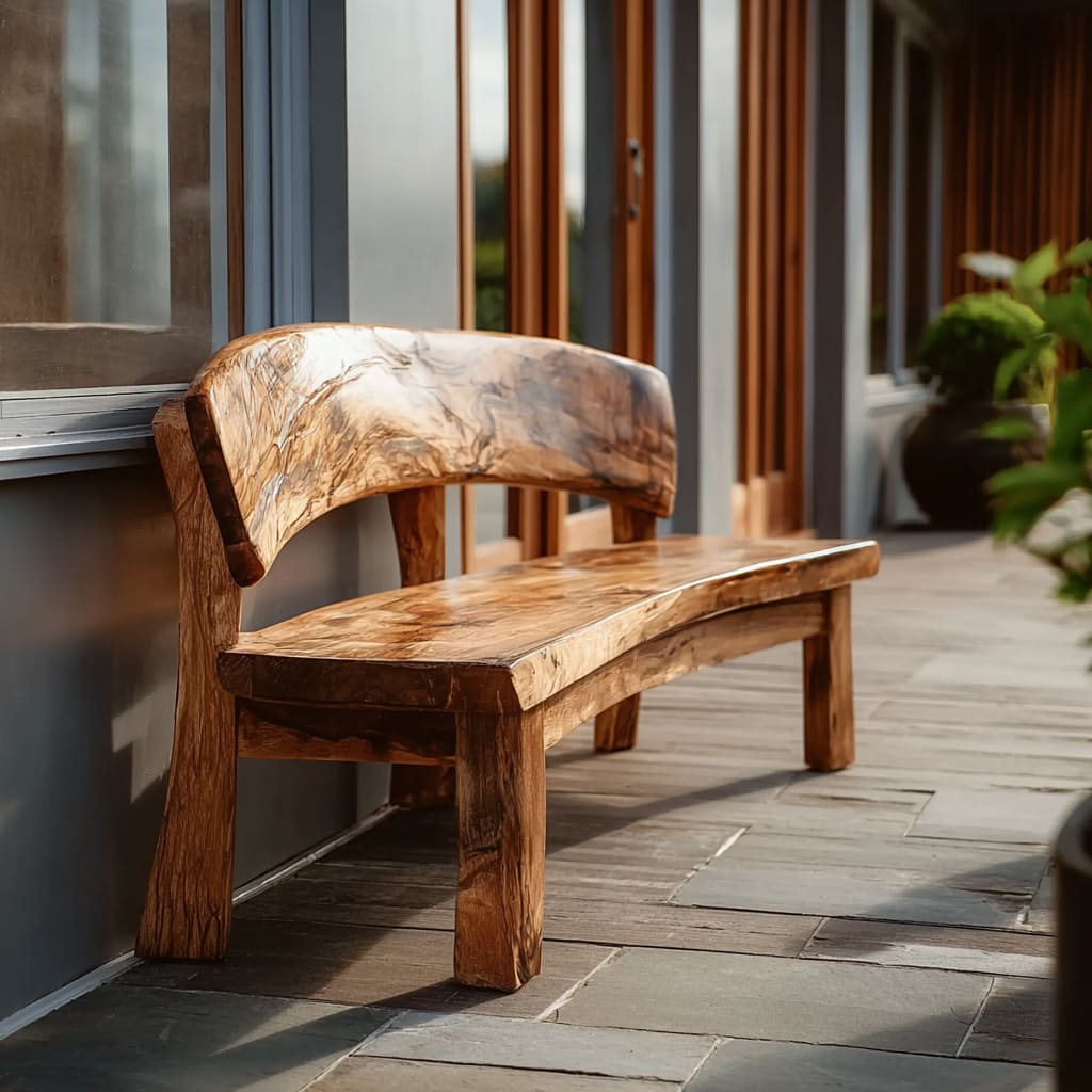 Live edge garden bench with backrest handcrafted from premium solid wood