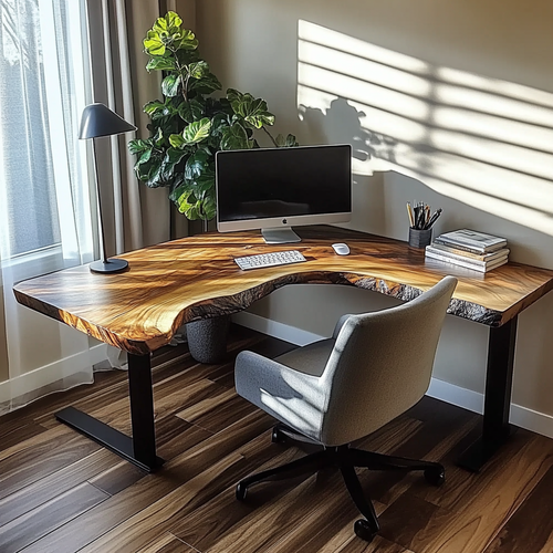 Live Edge L Shaped Desk With Metal Legs For Home Office