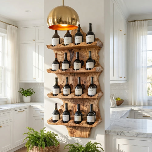 Live Edge Sculptural Solid Wood Wall Mounted Wine Rack