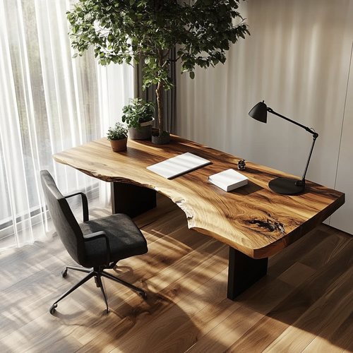 Live Edge Solid Wood Desk-Organic Modern Workspace Masterpiece