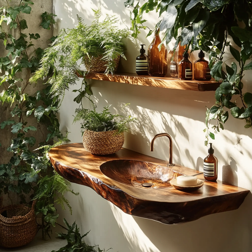 Live Edge Solid Wood Floating Bathroom Vanity – Organic Sculptural Masterpiece