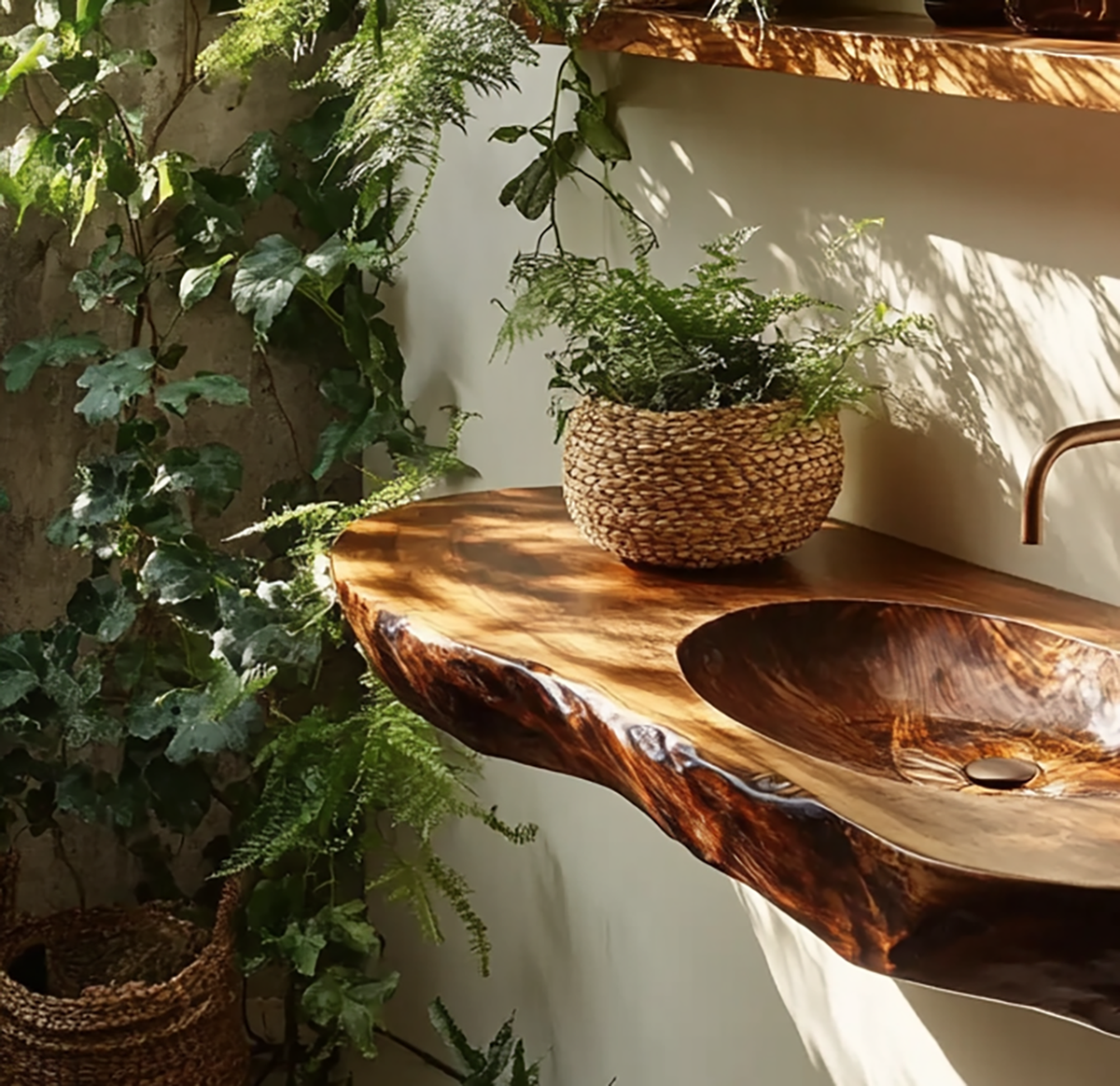 Wall mounted bathroom vanity handcrafted from solid wood