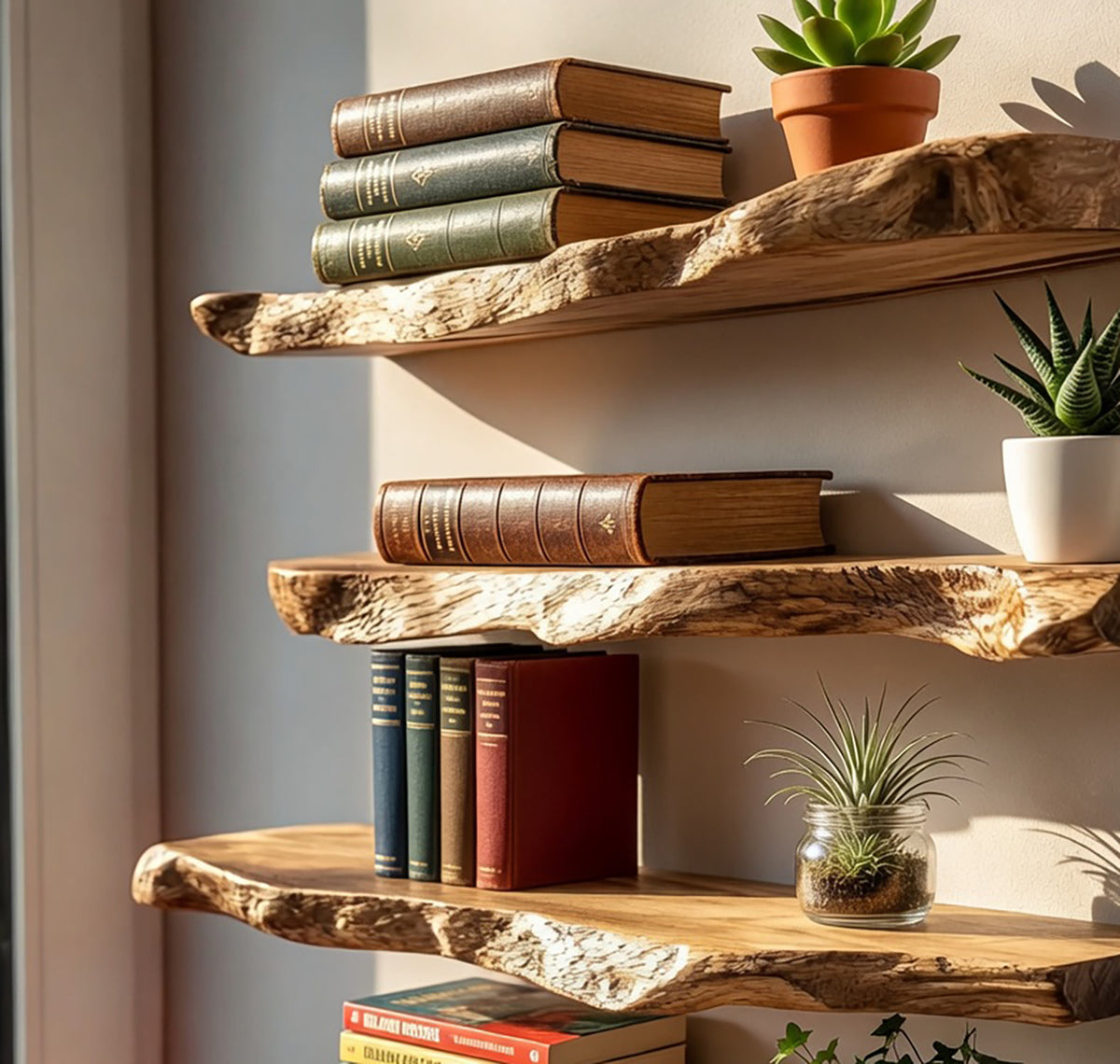 Organic wall shelving made from premium solid wood