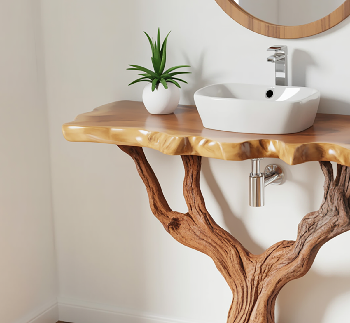 Live edge wood bathroom vanity with natural organic style