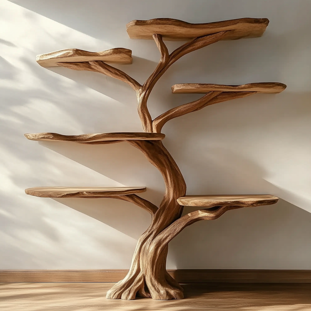 Artistic solid wood tree bookcase for books and decor display