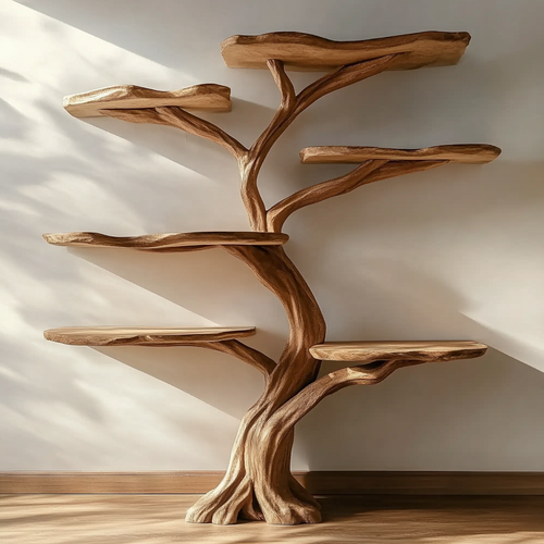 Live Edge Solid Wood Tree Bookshelf – Floor Standing Sculptural Masterpiece