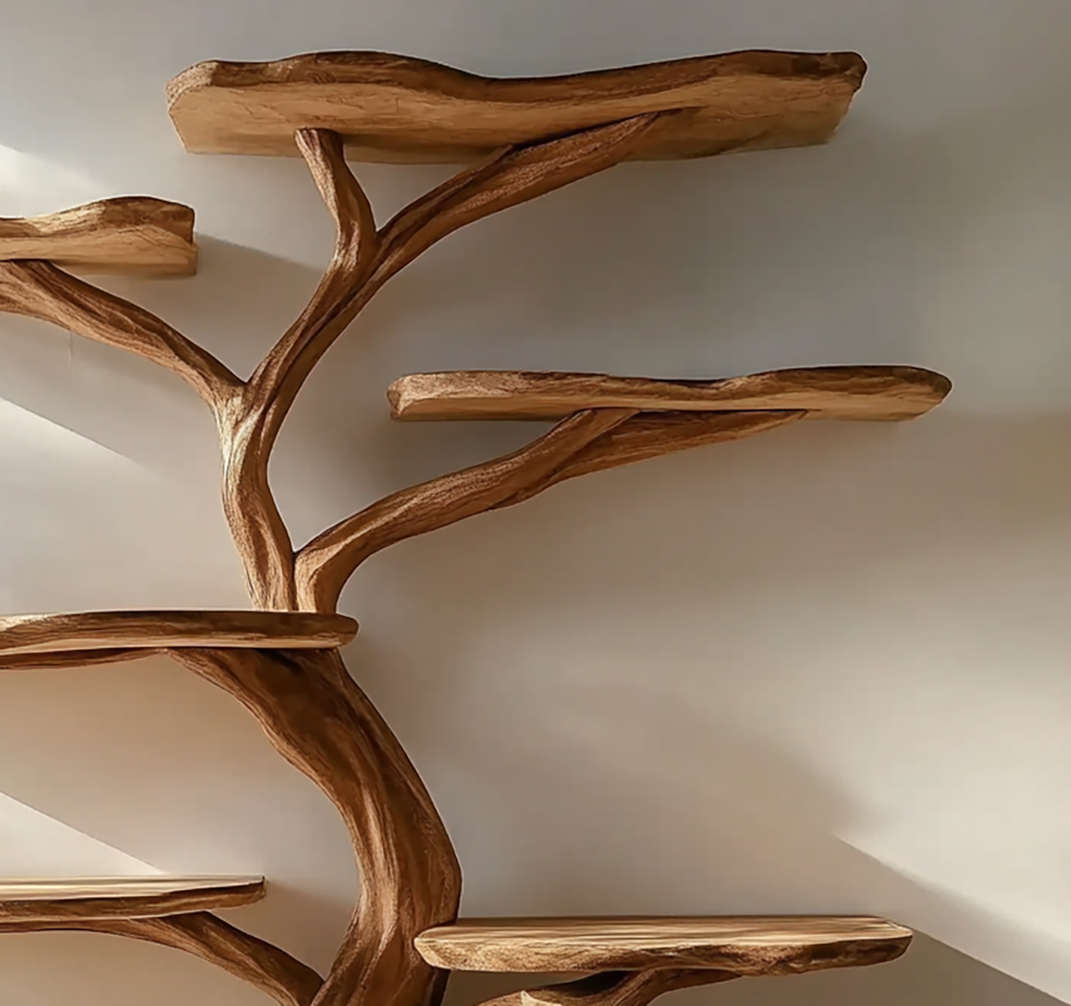Floor standing tree bookcase made from natural wood