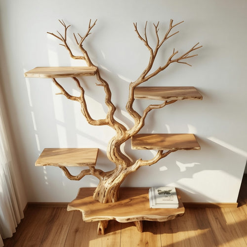 Live Edge Solid Wood Tree Branch Biophilic Design Bookshelf