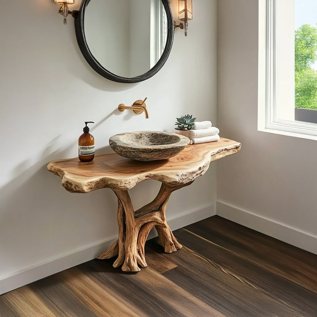 Organic solid wood coffee table with sculptural live edge design