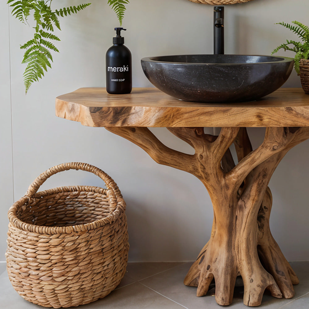 Rustic live edge wooden bathroom vanity base