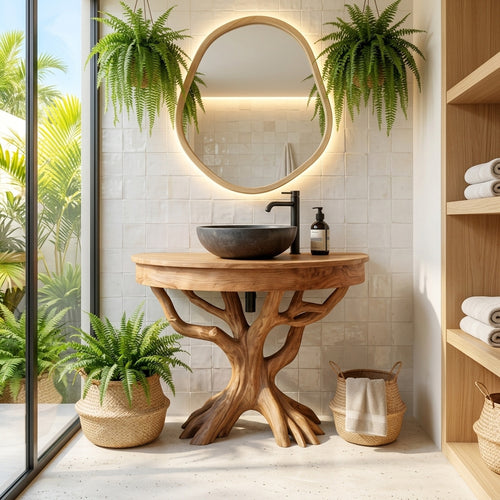 Live Edge Tree Root Solid Wood Vanity Base for Lavabo
