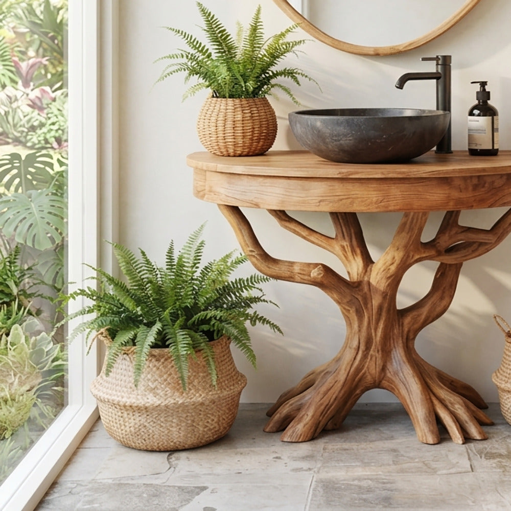 Live Edge Tree Root Solid Wood Vanity Base for Lavabo