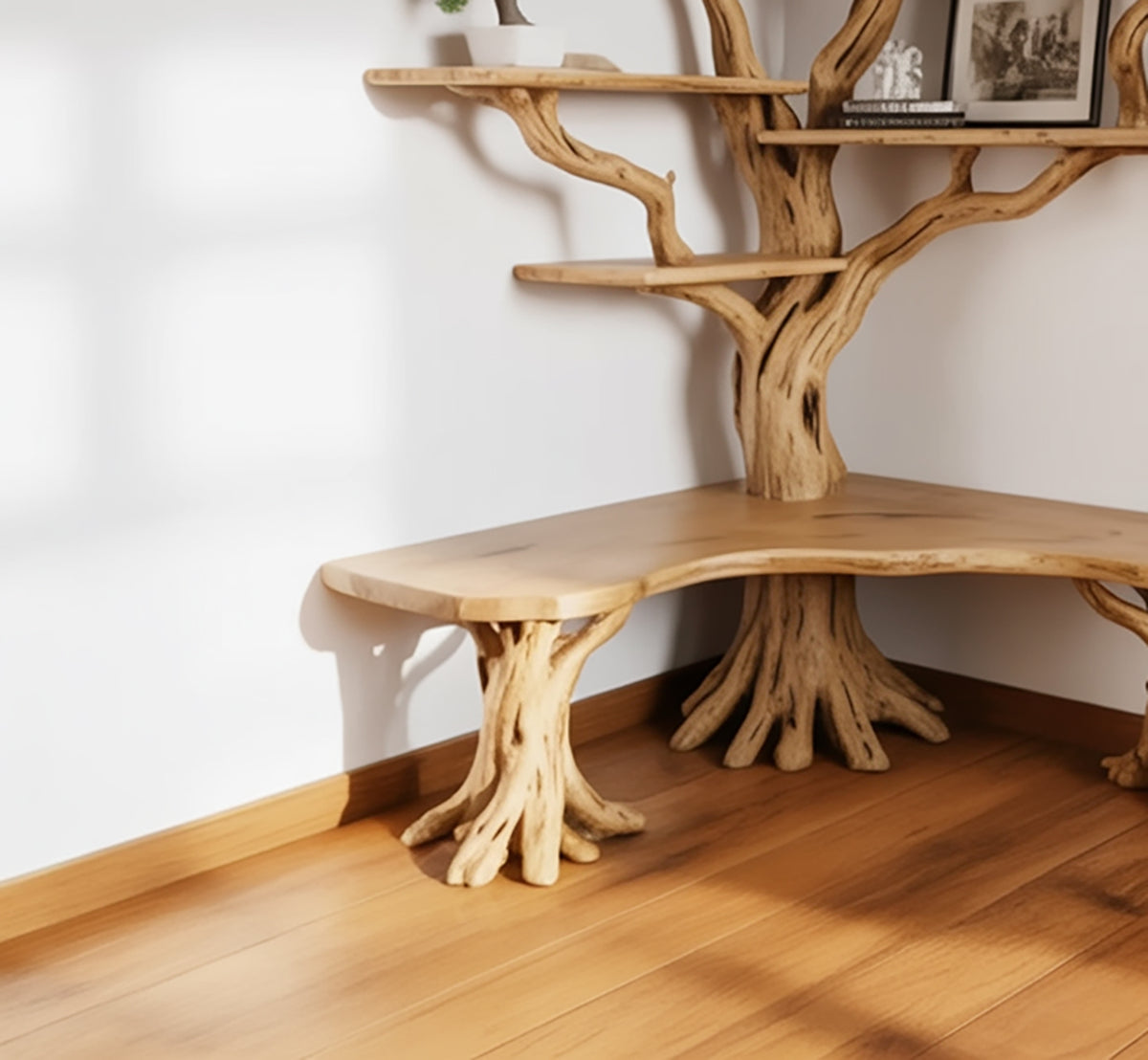 Floating tree bookshelf for books and decorative display