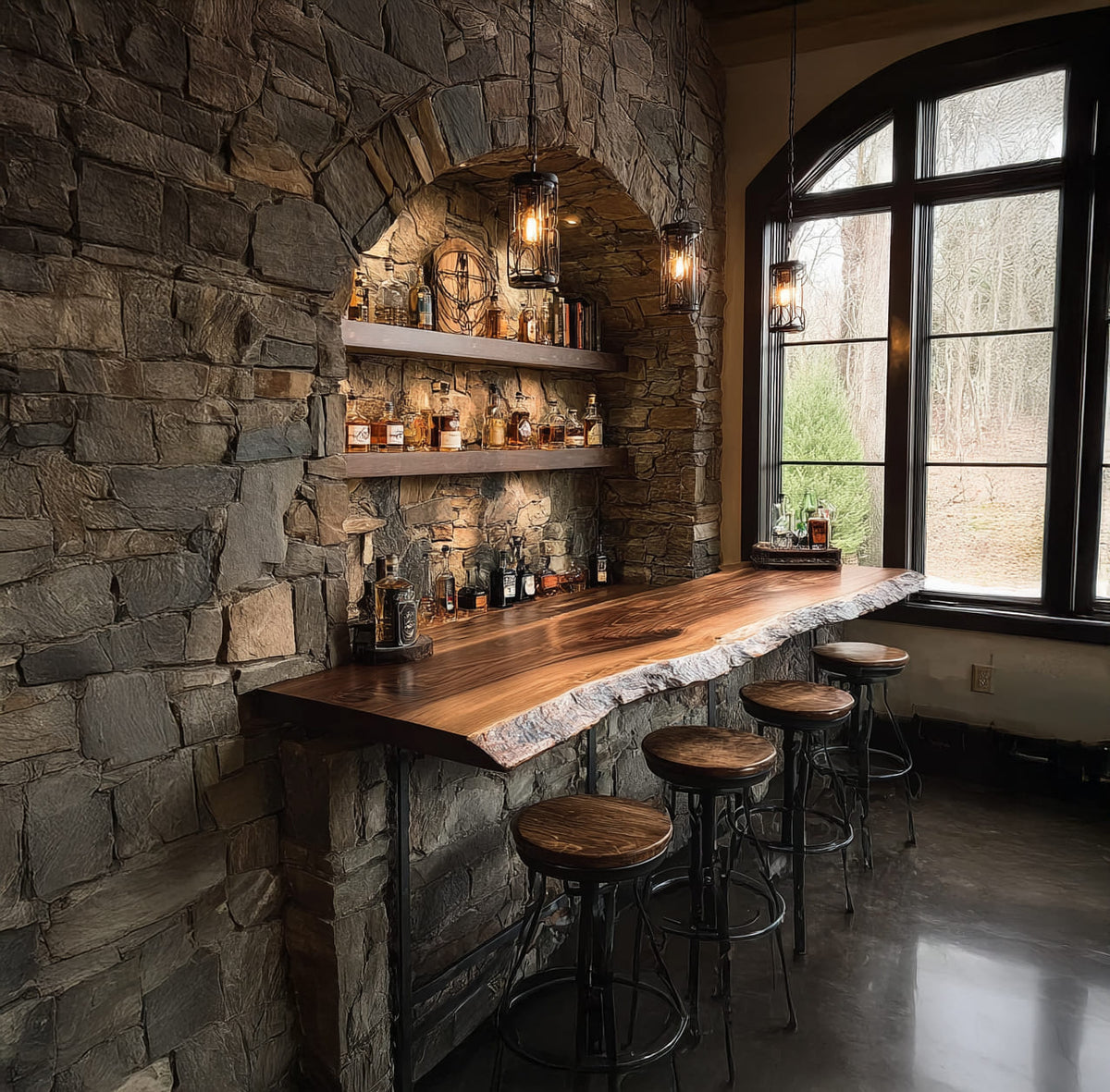 Handmade live edge solid wood bar shelf table