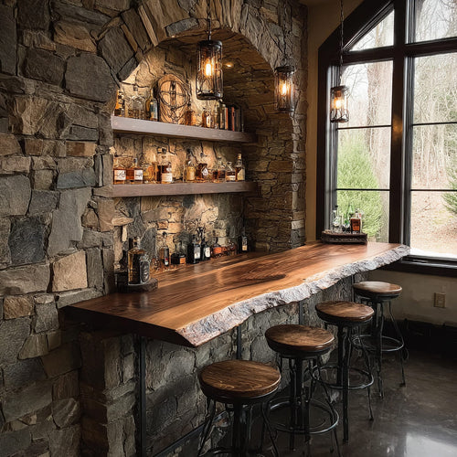 Live Edge Wall-Mounted Bar Table - Handcrafted Solid Wood Floating Bar Counter with Natural Edge