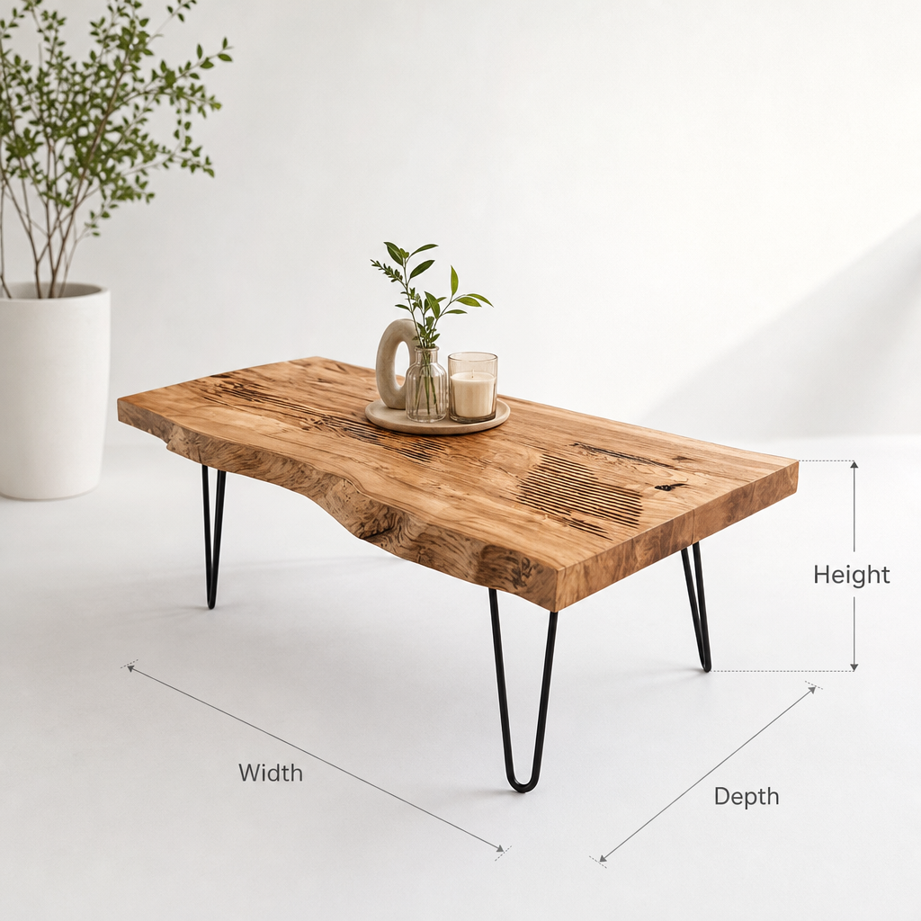 Live Edge Coffee Table – Handmade Solid Wood Hairpin Legs for Rustic Modern Living Room