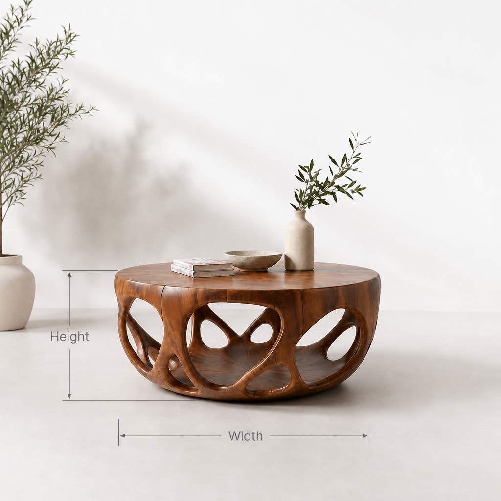 Live Edge Coffee Table – Solid Wood Rustic Farmhouse Round Table, Handmade Decor Gift