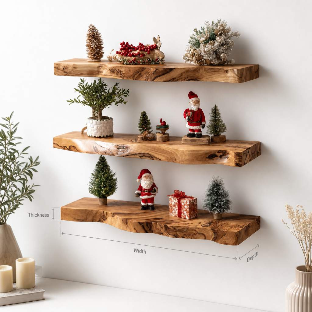 Live Edge Floating Shelf: Handcrafted Solid Wood Design