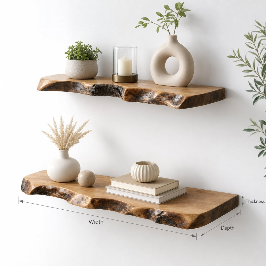 Live Edge Floating Shelves – Farmhouse Wooden Shelf Christmas Décor