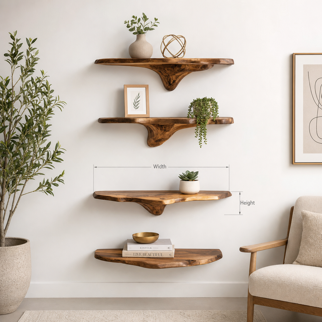 Live Edge Floating Shelves – Handcrafted Solid Wood Wall Shelves for Modern Home Decor