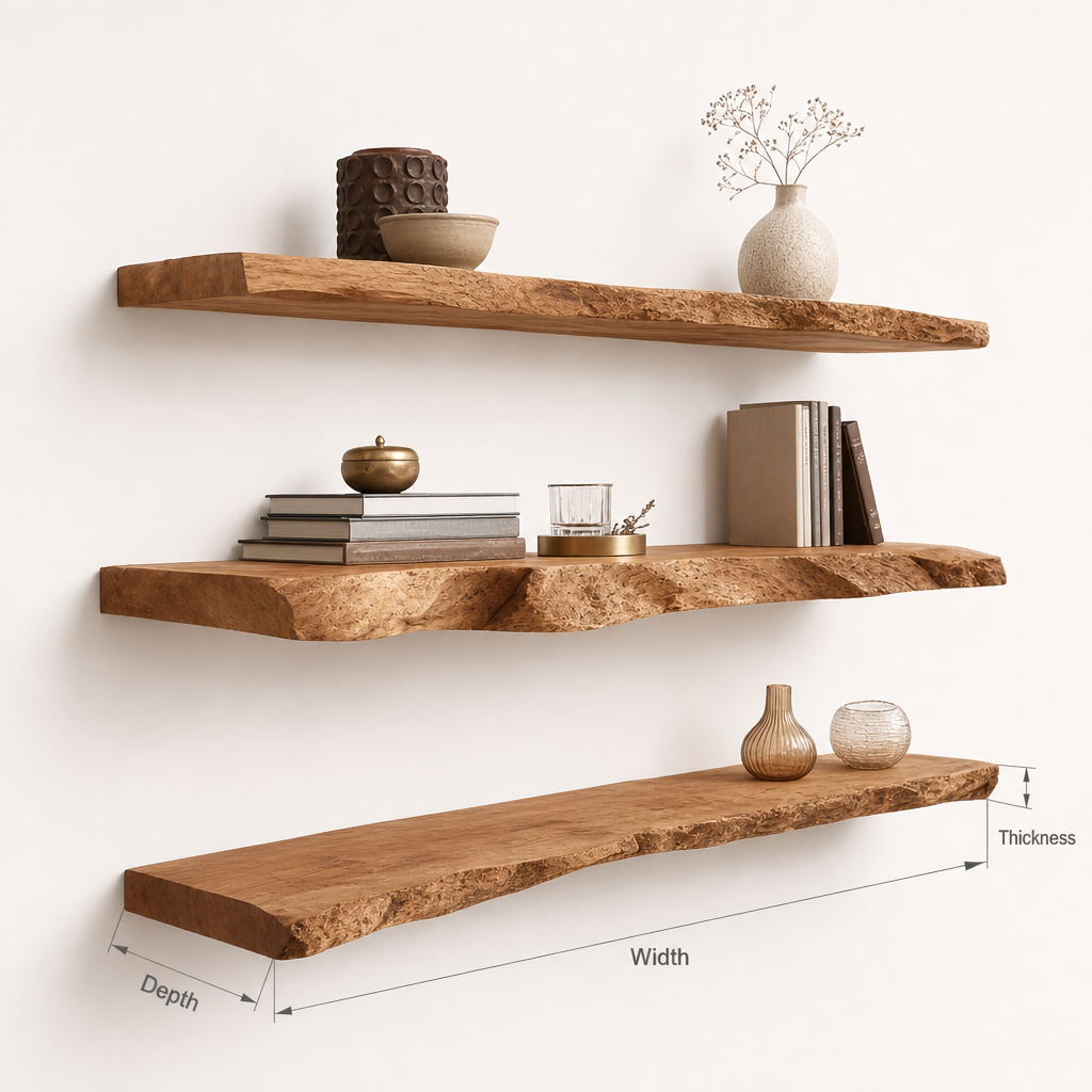 Live Edge Floating Shelves – Handmade Solid Wood Rustic Wall Shelf Decor