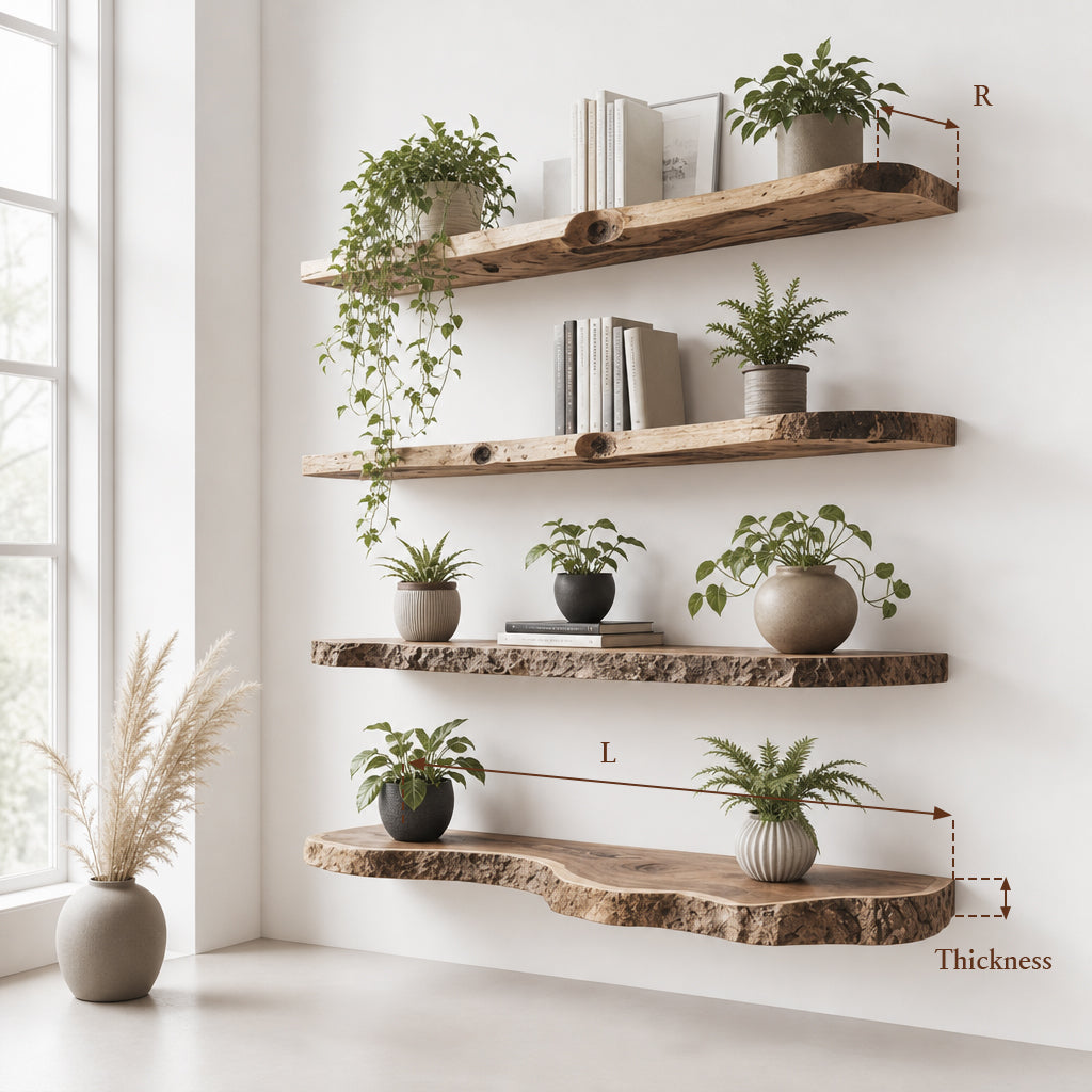 Live Edge Floating Shelf – Handmade Solid Wood Wall Shelf for Rustic Decor