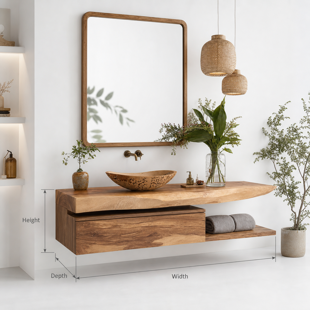 Live Edge Floating Vanity – Solid Wood Bathroom Sink Cabinet with Storage Drawer
