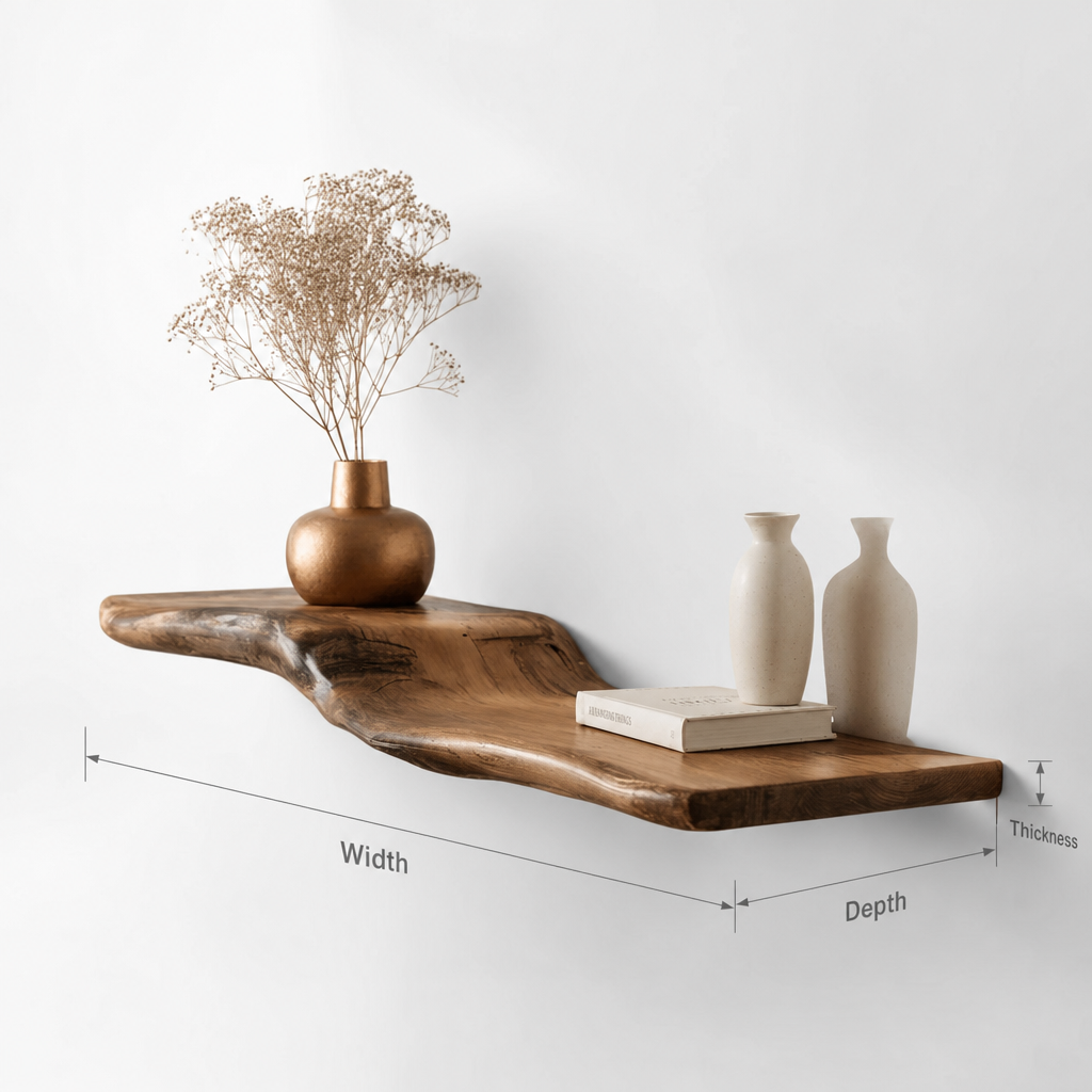Live Edge Floating Wood Shelf – Handcrafted Solid Wood Wall Shelf