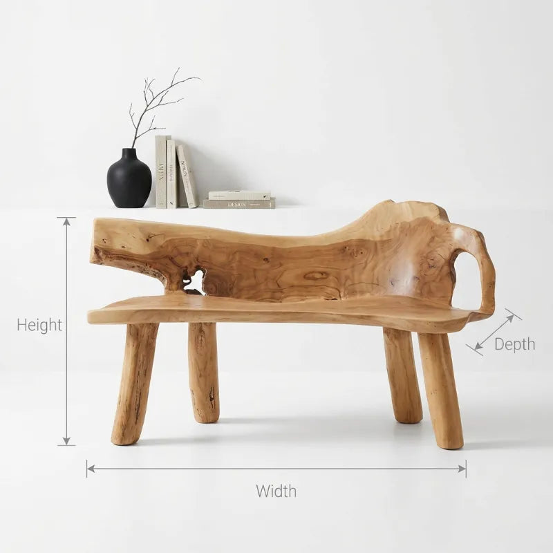 Live Edge Garden Bench with Backrest - Handcrafted Solid Wood Outdoor Patio Seating
