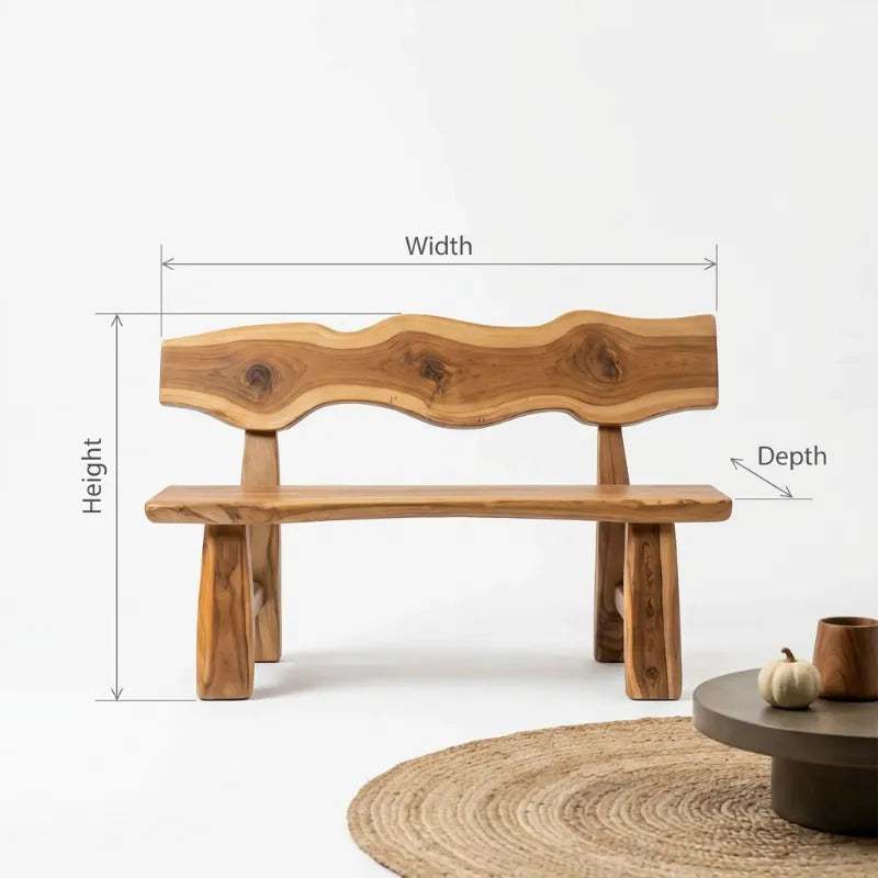 Live Edge Garden Bench with Backrest - Solid Walnut Outdoor Seating