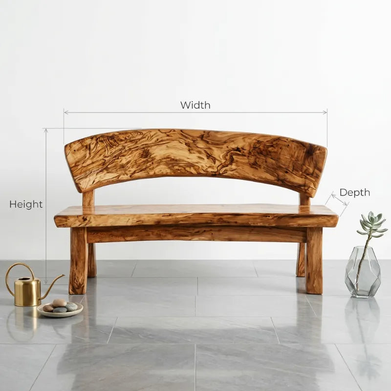 Live Edge Garden Bench with Backrest - Solid Wood Outdoor Patio Seating