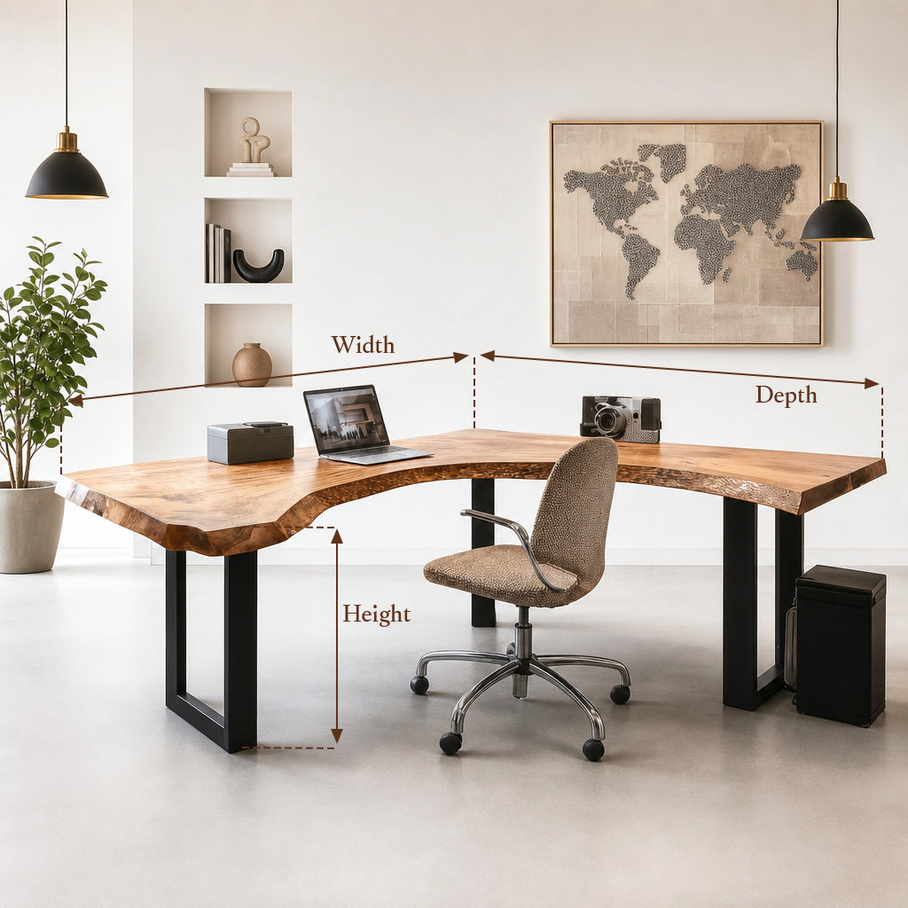 Live Edge L-Shaped Desk – Handmade Solid Wood Corner Desk for Home Office