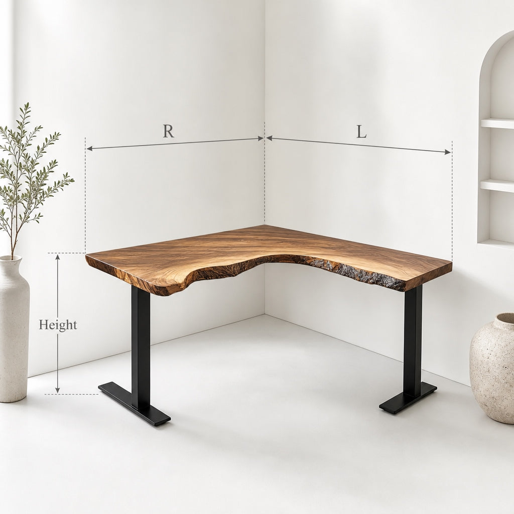 Live Edge L Shaped Desk With Metal Legs For Home Office