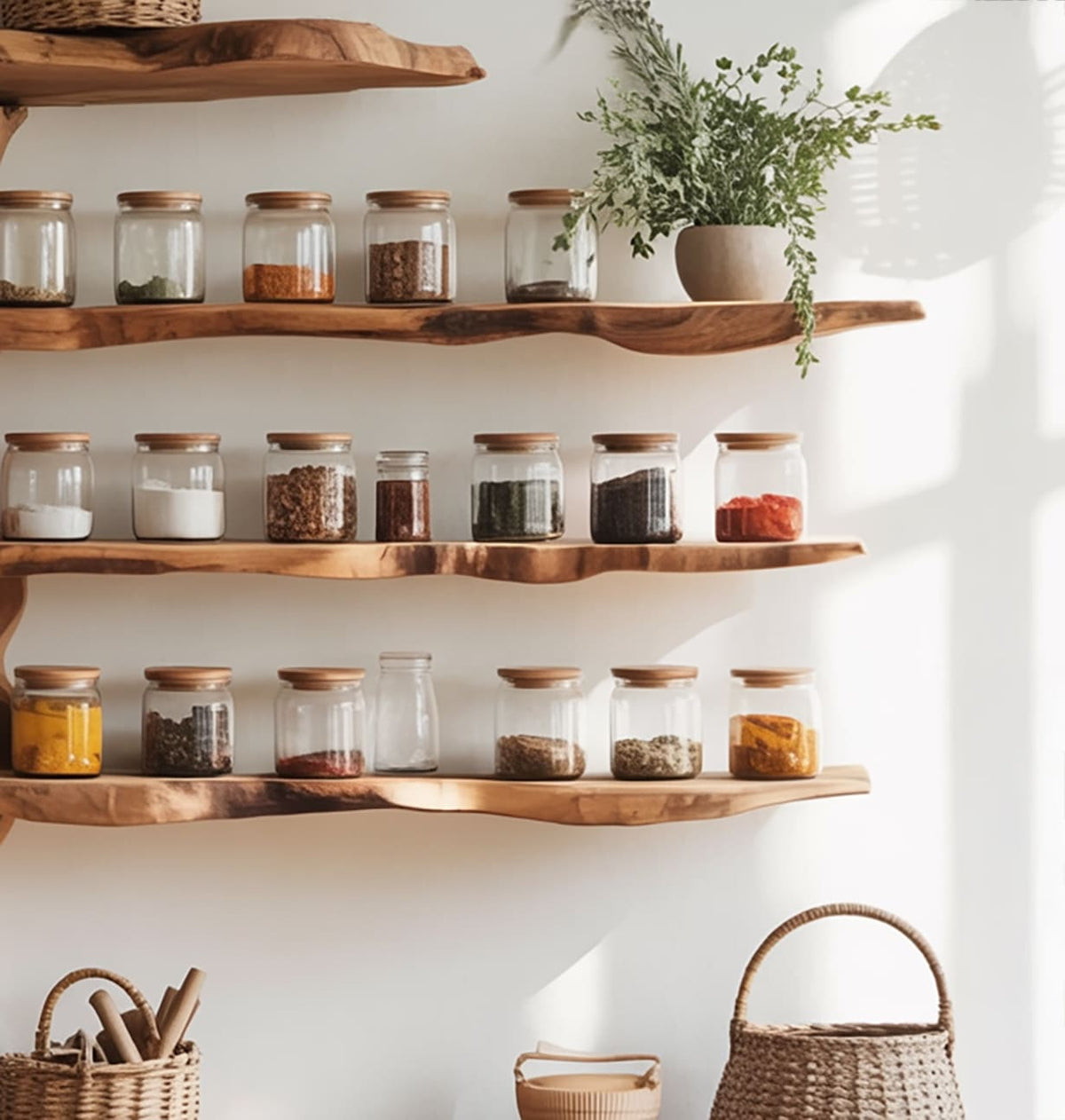 Rustic live edge wall-mounted spice shelf