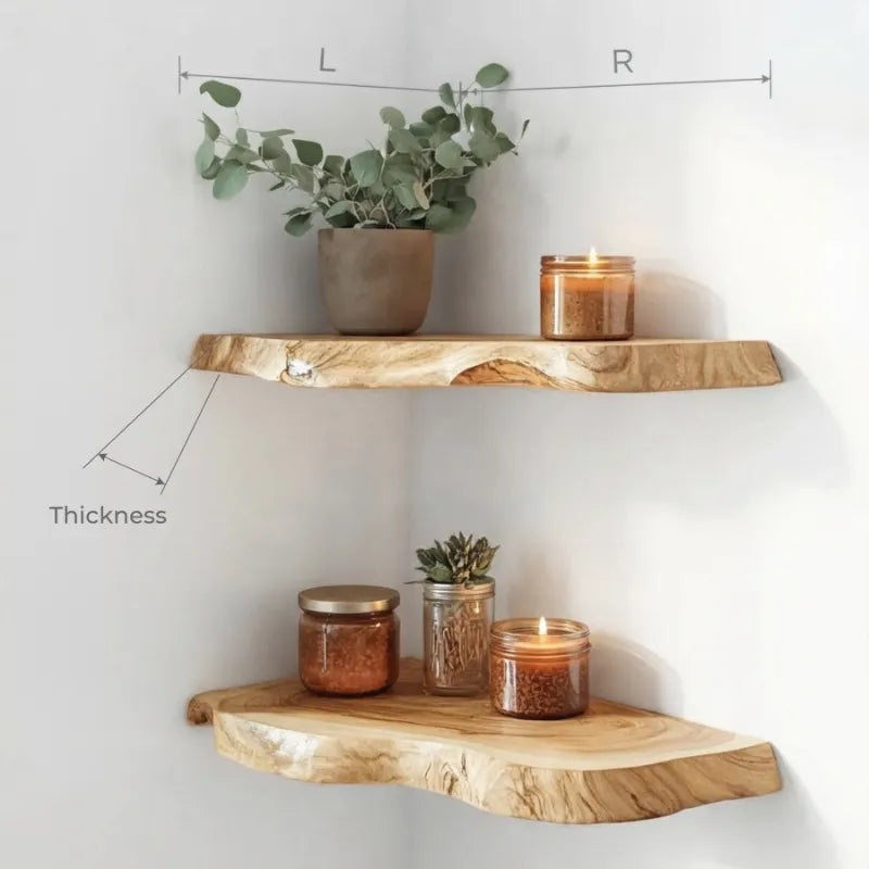 Live Edge Rustic Floating Corner Shelf For Home Storage