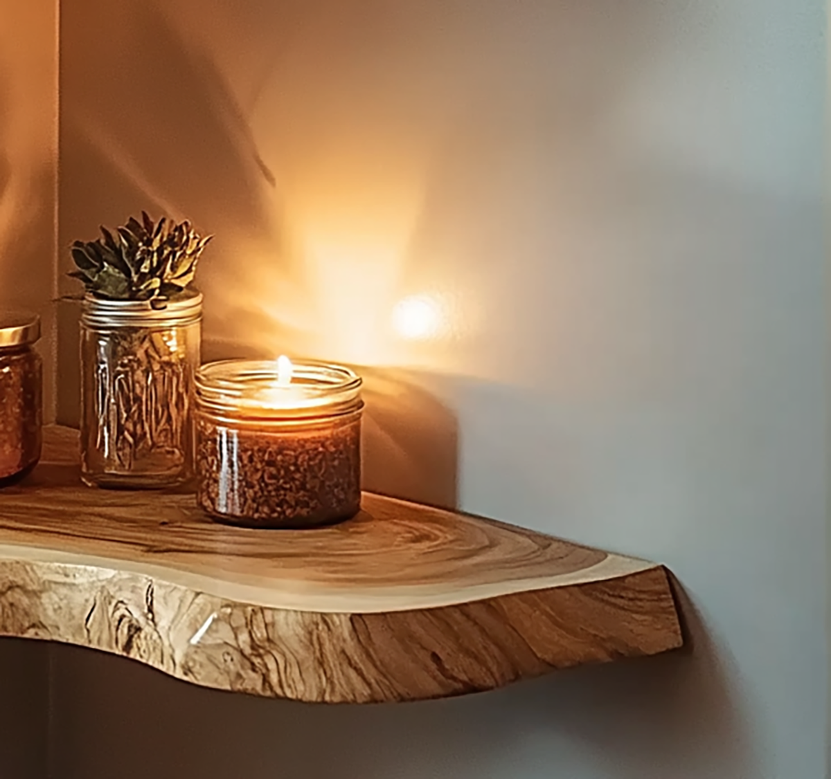 Rustic wooden corner shelf for home storage and decor