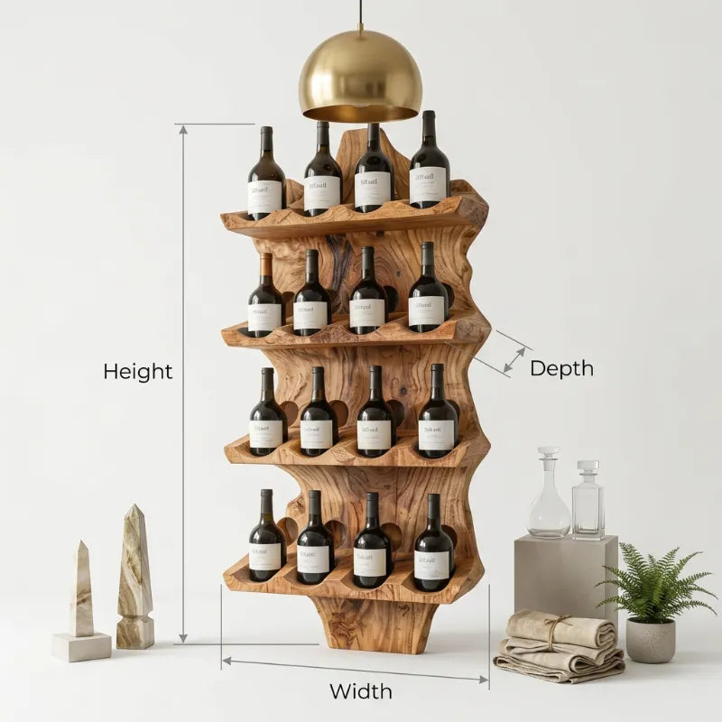 Live Edge Sculptural Solid Wood Wall Mounted Wine Rack