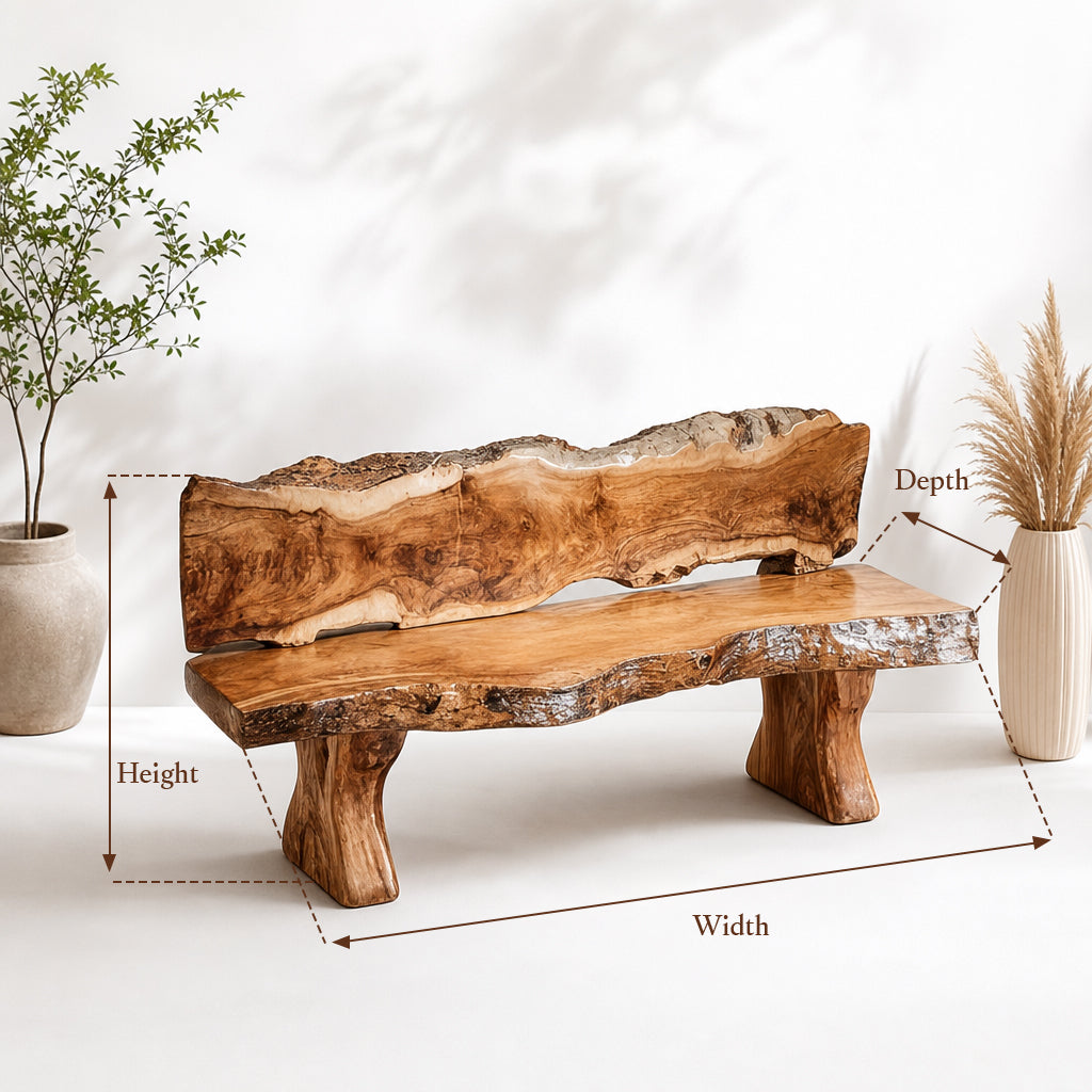 Live Edge Solid Wood Bench – Handmade Natural Slab Seat with Unique Grain