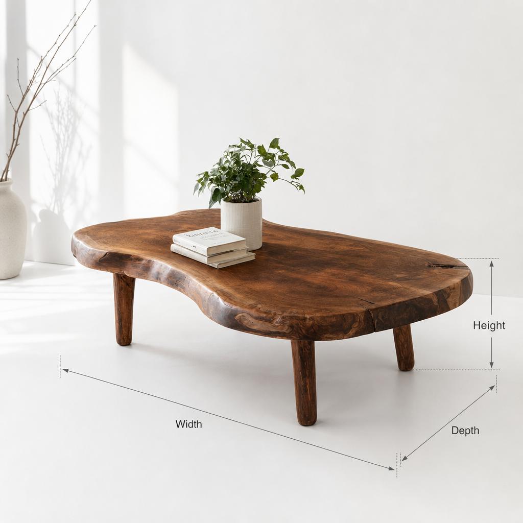 Live Edge Solid Wood Coffee Table – Handcrafted Rustic Organic Low Table