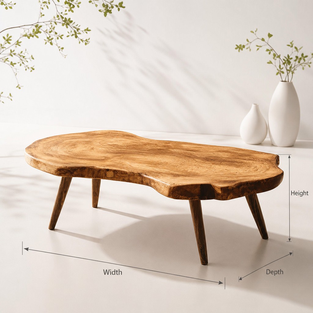 Live Edge Solid Wood Coffee Table – Handmade Rustic Natural Design