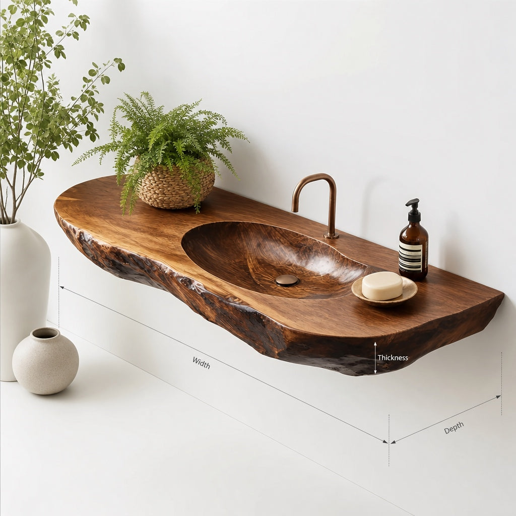 Live Edge Solid Wood Floating Bathroom Vanity – Organic Sculptural Masterpiece