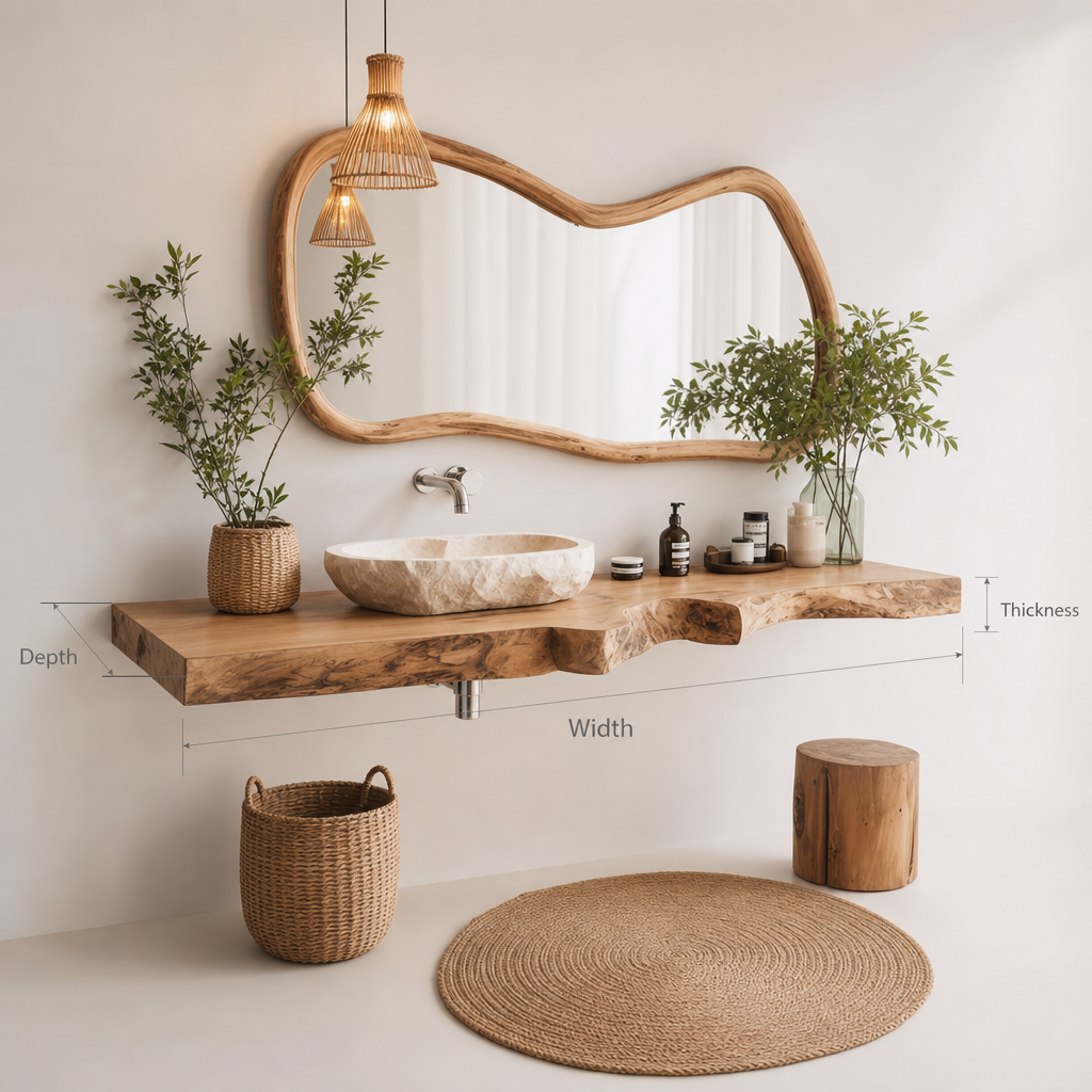 Live Edge Solid Wood Floating Bathroom Vanity – Rustic Modern Design