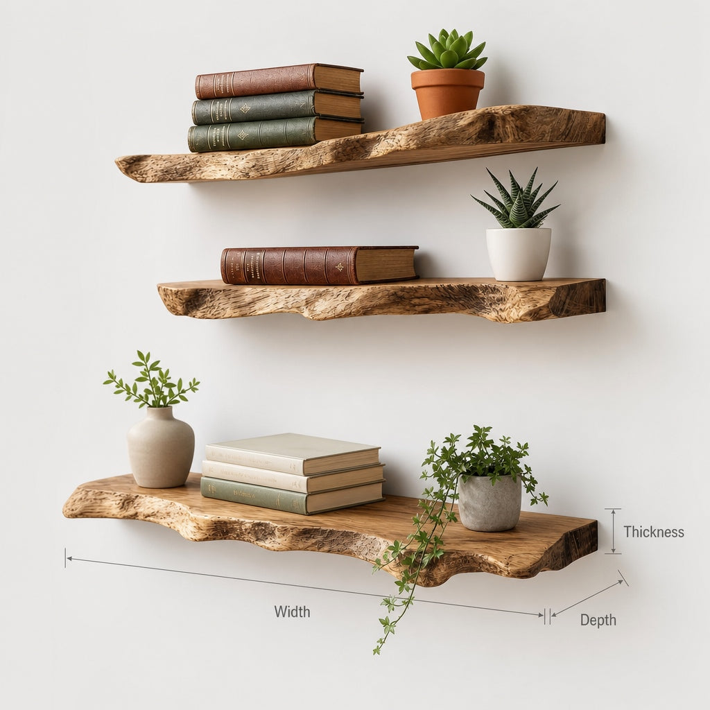 Live Edge Solid Wood Floating Shelves – Organic Wall Display Masterpiece